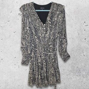 Fifteen Twenty‎ Dress Long Sleeves Waist Tie Flowy Paisley Print Black/White W S